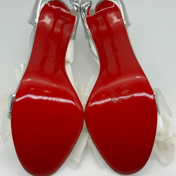 Christian Louboutin ANEMONA 100 Feather Bow Metallic Sandals Heels Shoes - Picture 14 of 16